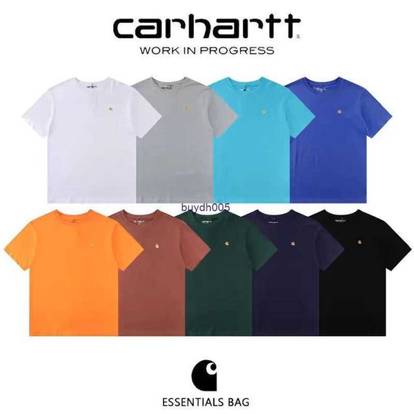 

new men's and women's fashion t-shirt high street brand carhart classic gold label embroidery short sleeve relaxed couple versatil, White