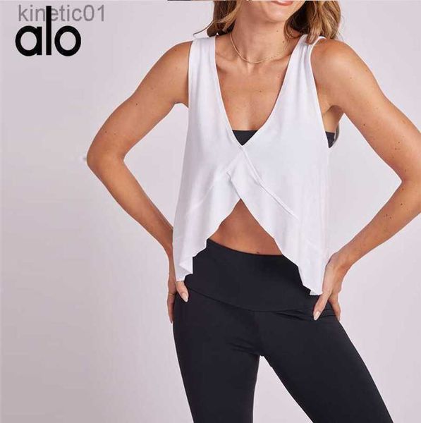 

desginer alo yoga t shirt new women's sports tank reversible breathable fitness sweating breathable quick dried suit, White