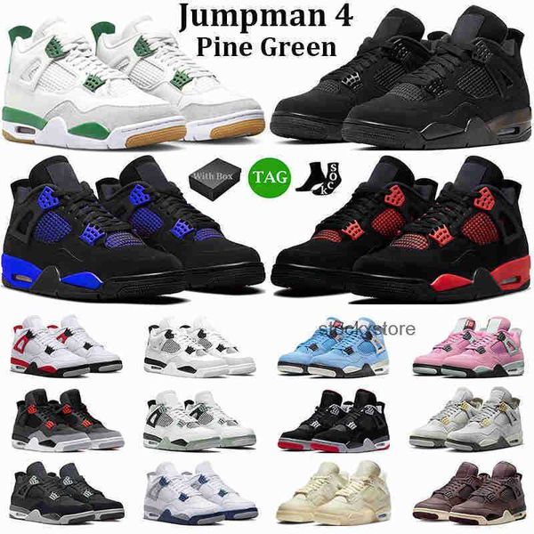 

with box jumpman 4 basketball shoes men women 4s pine green black cat military black sapphire red thunder university blue pink mens trainers