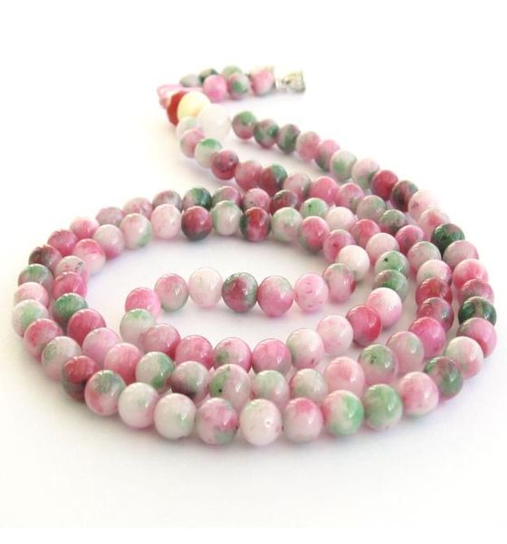

8 mm pink green jade tibet buddhist 108 prayer beads mala necklace6465519, Silver