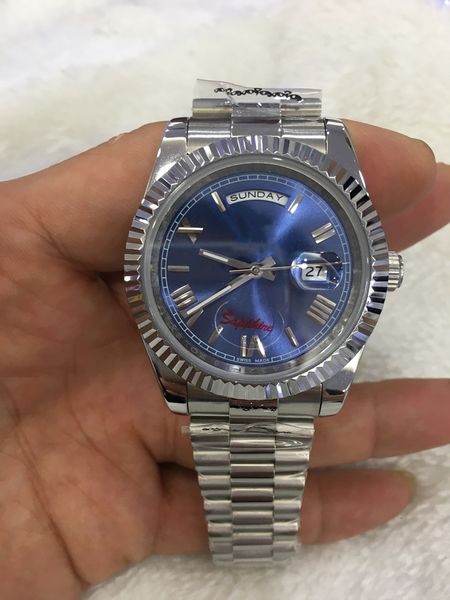 

with original box high-quality watch 41mm 18k silver blue movement automatic mens gd bracelet men's watches 2023, Slivery;brown