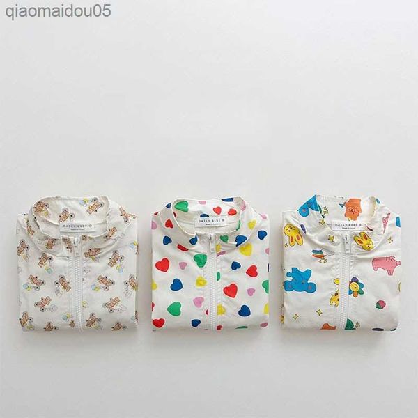 

2023 spring summer zipper jacket cute print girls baby cartoon sun protection shirt windproof outwear coat boys fashion coats l230712, Blue;gray