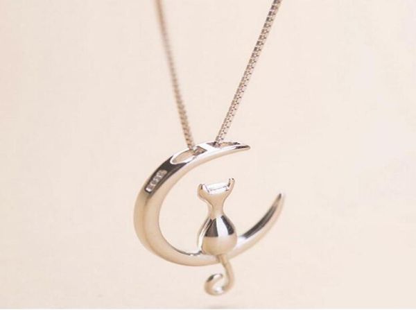 

fashion cat moon pendant necklace charm silver gold color link chain necklace for pet lucky jewelry for women gift shellhard ga3088064473