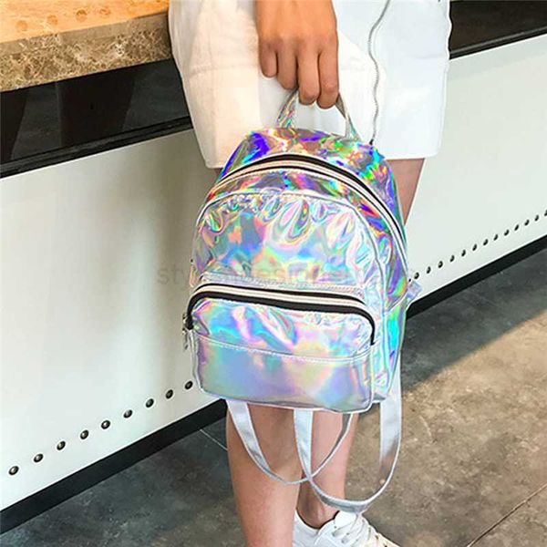 

backpack style 2023 silver pink fashion laser backpack women girls bag holographic small size backpack for teenage girls casual school bagss