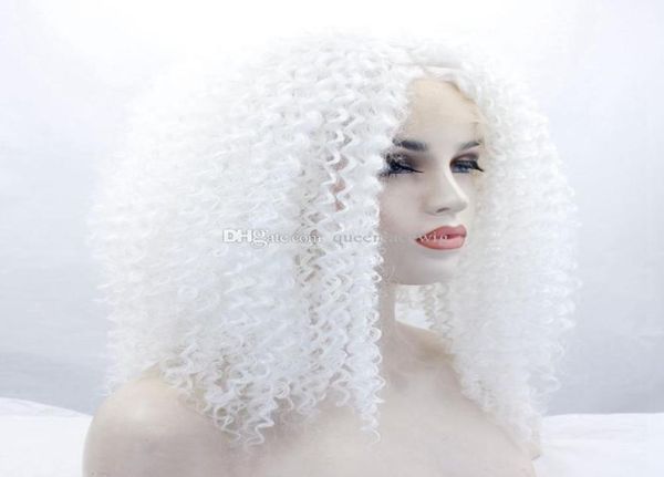 

short white hair color afro kinky curly glueless hair synthetic lace front wigs heat resistant cosplay party wig1971507, Black
