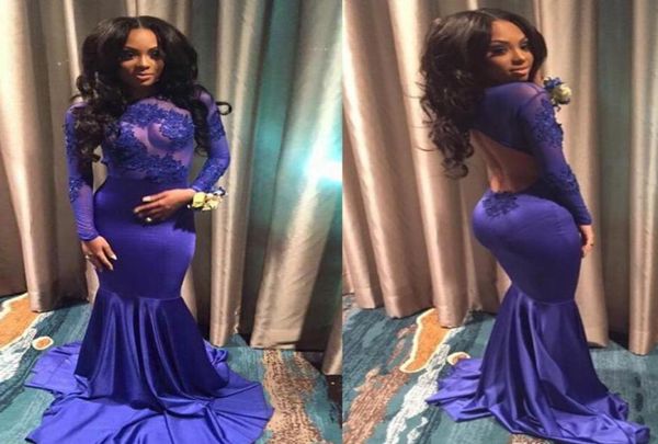 

new backless mermaid south african prom dress appliques lace satin long sleeves formal evening party gown plus size custom ma8099518, Black