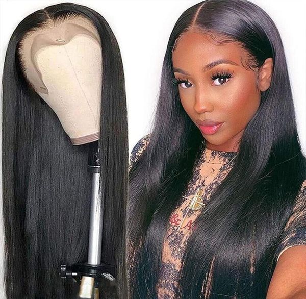 

360 150 virgin hair bone straight 13x4 front lace wigs glueless 180 density dh transparent ombre silky lace frontal wig human hai8833253, Black