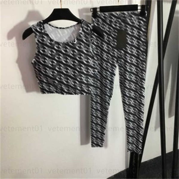 

women tracksuit two piece set designer sweatsuit double f letter printed tank with chest pads skinny stretch bottom sweatpants womens clothe