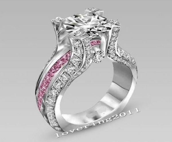 

sz511 luxury whole professional fashion jewelry 10kt white gold filled gf pink z wedding engagement band ring set gift4938466, Silver