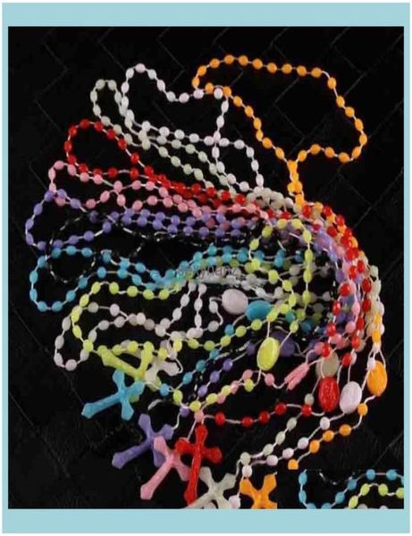 

beaded pendants catholic plastic rosary religious jewelry jesus cross crucifix pendant necklaces night lumious necklace drop del5550907, Silver