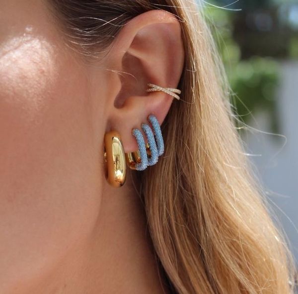 

women fashion cz small hoop earrings elegant statement gold color rainbow huggie earring for girls wedding jewelry gif5926408, Golden;silver