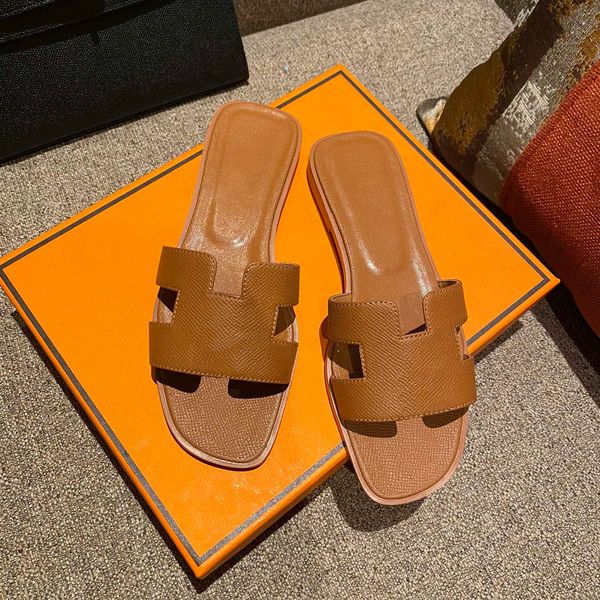 

designer beach slippers oran sandals slides for women ladies summer casual fashion luxury classic flat leather solid home shoes, Black