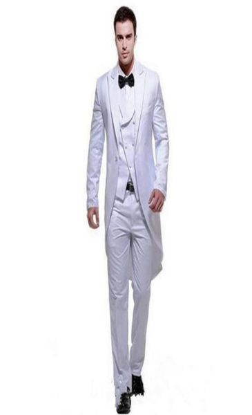 

white wedding tailcoats groomsmen tuxedos custom made three pieces peaked lapel men suit jacketpantvesttie7261801, Black;gray