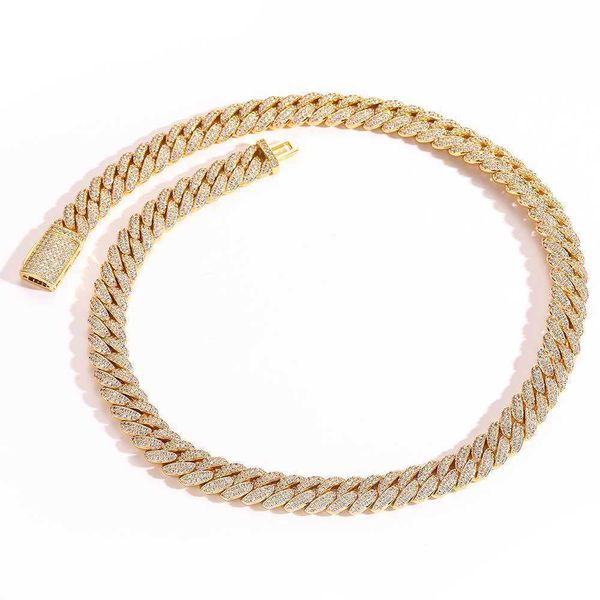 

iced out necklace for men with a width of 15mm and 2 rows of zircon cuban chain plated with 18k gold personalized hip-hop men's chokers, Golden;silver