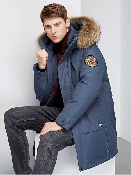 

men's down parkas -30 degrees big fur collar white duck down jacket men thick winter 2022 new male warm parka windproof big pockets hkd, Black