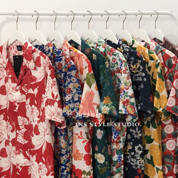 

men s casual shirts hong kong style retro vintage printed shirt short sleeve thai hawaiian design handsome loose for men and women 230720, White;black