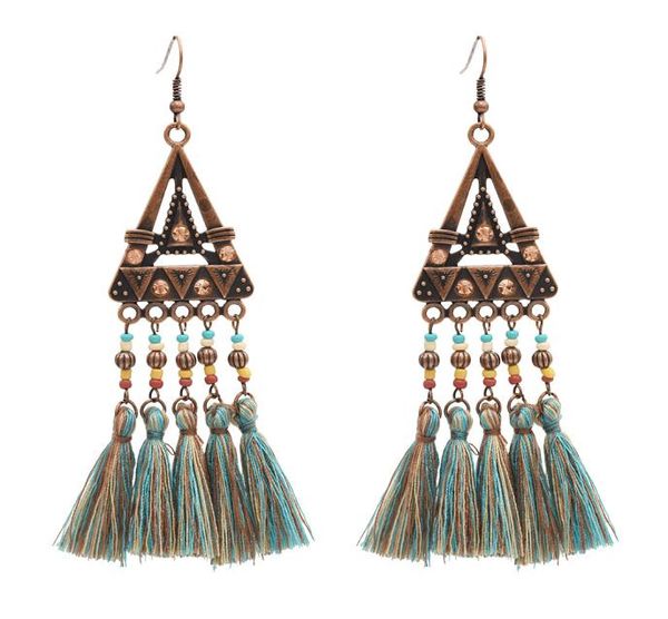 

ethnic resin beads cotton thread long tassel drop earrings for women boho wedding party jewelry7198741, Silver