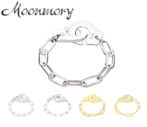 

moonmory fashion 925 sterling silver handcuff ring white paper clip chain menottes ring gift for women and men jewelry dating6968247
