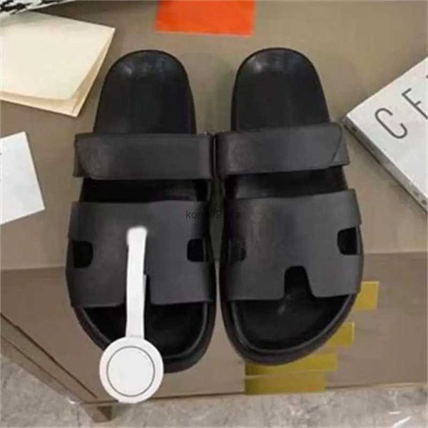 

designer chypre h slippers beach classic flat sandals luxury summer lady leather flip flops men women genuine leather slides size 35-44, Black