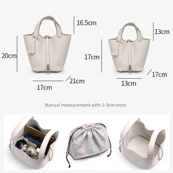 

luxury picotin lock bag women's new 2023 south korean small crowd lychee grain first layer kraft vegetable basket bag leather portable