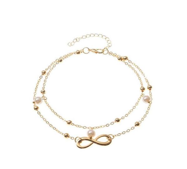 

charm bracelets fashion jewelry double layer eight pearls anklet chain alloy beads ankle bracelet beach anklets foot chains mnmtl2293558, Golden;silver