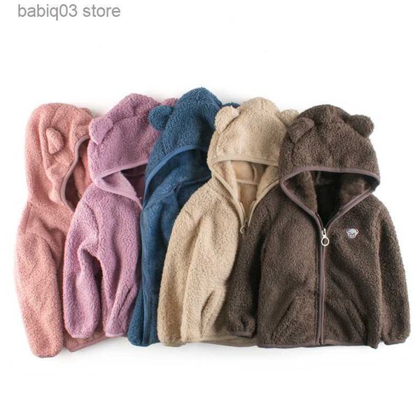 

hoodies sweatshirts 2023 autumn winter kids hoodie for boys girls zipper villus solid bear cartoon fleece jacket coat children's outerw, Black