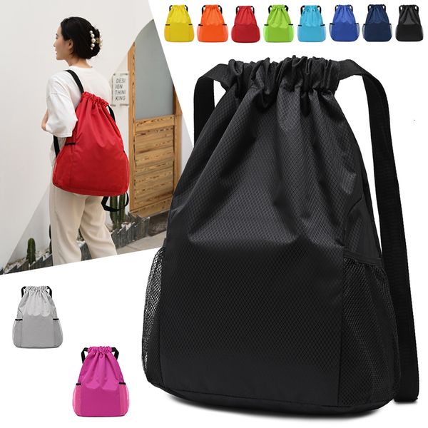 

school bags menwomen drawstring pocket backpack nylon waterproof large capacity travel bag fitness sports 230720