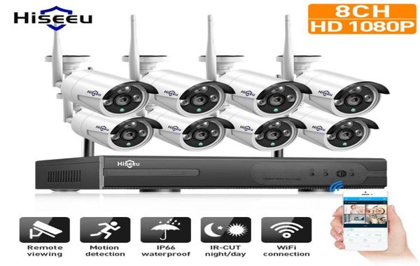 

hiseeu 1080p 1536p h265 wireless cctv system 8ch 3mp hdd nvr kit outdoor audio ip wifi camera security surveillance set4745370, Black;white