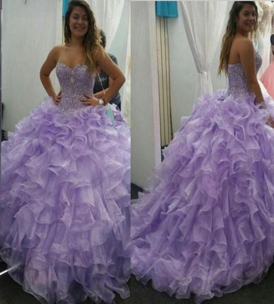 

luxurious crystals beaded ruffles organza lavender sweet 16 quinceanera dresses ball gown prom dresses formal party gowns wear9910356, Blue;red