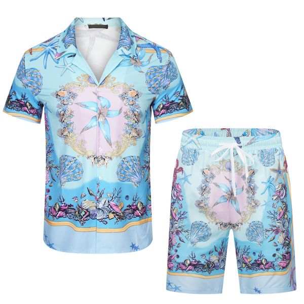 

summer fashion mens tracksuits hawaii beach pants set designer shirts printing leisure shirt man shirt short sleeve beach shorts, Gray