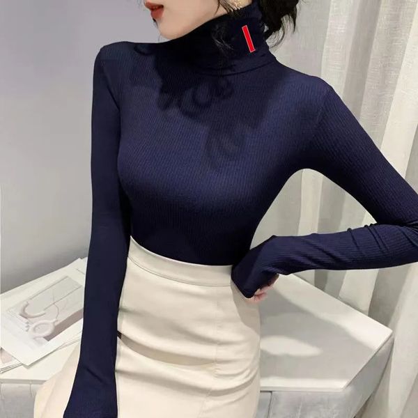 

womens sweaters wool blouse shirts woman designer shirt high neck budge sweater short style lady slim jumpers sweatshirt s-3xl, White