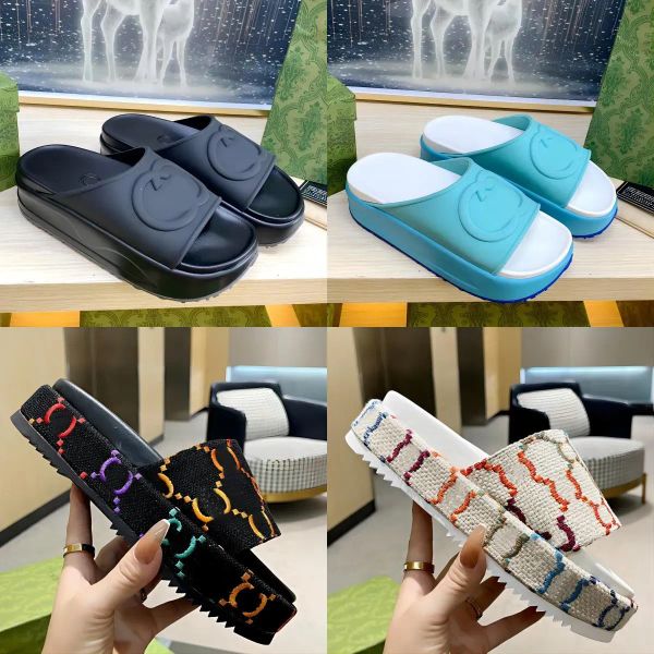 

platform slide women slippers op06 designer wedge pattern embroidery letters beach casual slides flip flops ladies platform thick bottom lmz, Black
