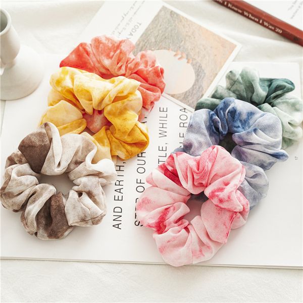 

fashion blogger designer jewelry new spring/summer chiffon tie dyed colorful large intestine hair rings fabric loop women's versatile e, Golden;silver