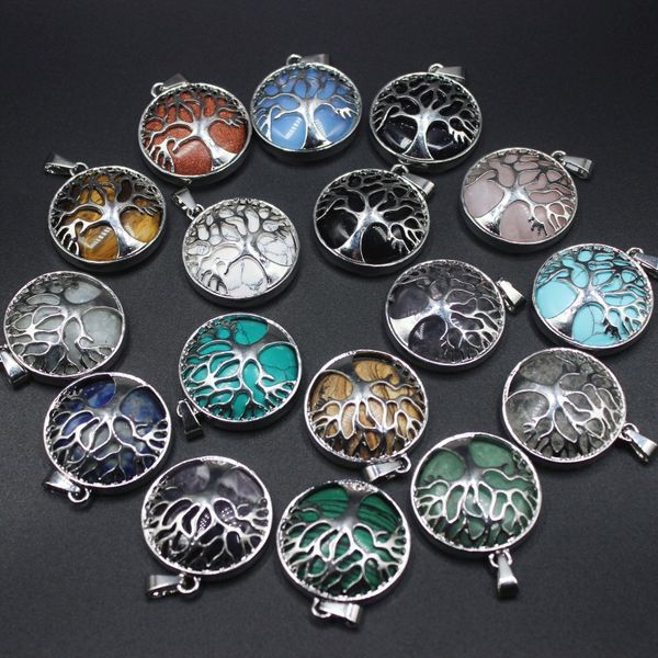 

natural crystal stone tree of life shape pendant agates make a fortune tree peach charms jewelry making fengshui, Bronze;silver