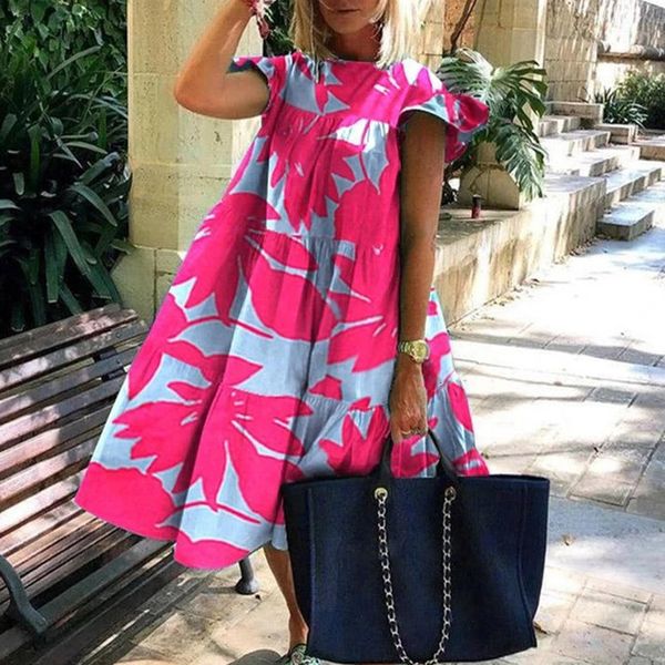 

urban dresses oversized vintage patchwork loose dress casual short sleeve o neck floral print ruffles elegant beach party sundress vesti 230, White;black