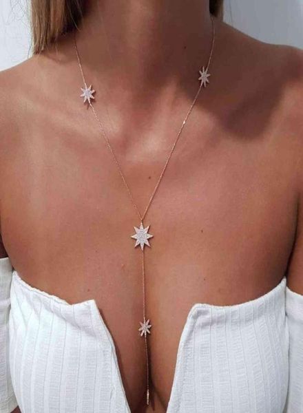 

style star charm y shape long necklace for women lady tiny chain wedding necklace in gold silver color y necklace 2111234539739