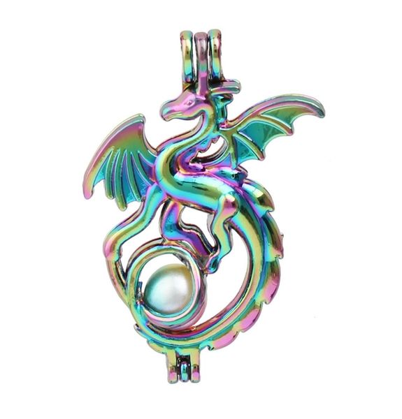 

new rainbow color flying dragon pearl cage pendant for perfume essential oil aroma diffuser lockets necklace making4431134, Silver