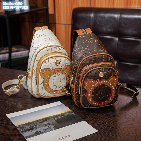 

Outlet factory shoulder bags 2 colors popular light letter printed crossbody bag multi-layered double zipper diamond fashion handbag trend rivet backpack 642#, Beige