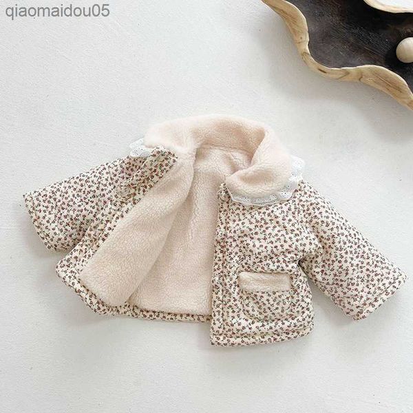 

winter clothes infant baby girls thicken warm coat floral printing long sleeve jacket newborn baby girls thick cardigan coat l230712, Blue;gray