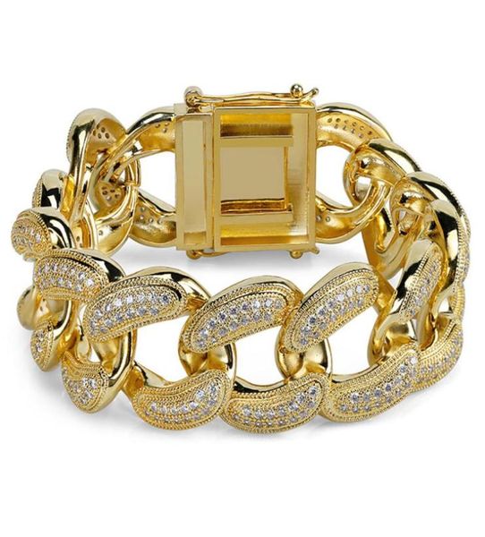 

18k gold white zircon mens hip hop big cuban chain bracelet 28mm 85inch miami rock rapper jewelry copper wristband chains for boy9176980, Black