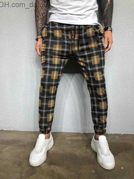 

men's pants new mens pants slim fit long trousers check casual fashion pants joggers tartan jogging skinny bottoms z230720, Black