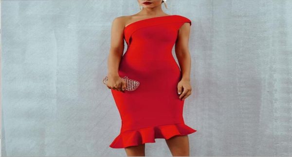 

summer women bandage dress one shoulder sleeveless ruffles nightclub celebrity evening party mermaid dresses6719236, Black;gray