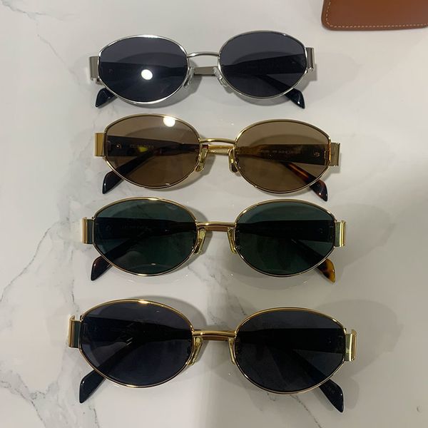 

triomphe lady oval frame sunglasses cl40235 womens gold wire mirror frame green lens metal mirror leg triplet signature on temple official o, White;black