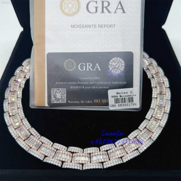 

shining vvs baguette moissanite diamond chain hip hop jewelry cuban link chain 925 silver iced out necklace moissanite chain