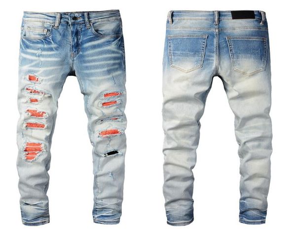 

2022 european and american retro jeans men039s stitching beggar039s old patch loose straight long pants personality fashion 8743840, Blue