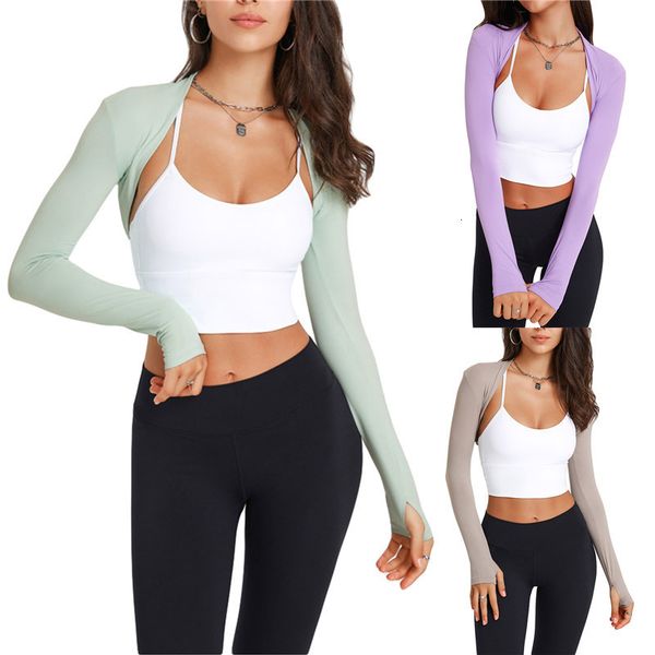 

women's t-shirt women long sleeve bolero shrug yoga open front cropped cardigan sleeves to cover arms workout for exercise sports gym, White