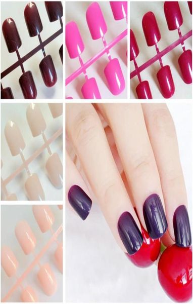 

bright candy artificial fake nails short false fingernails for design diy full cover tips manicure tool5367179, Red;gold