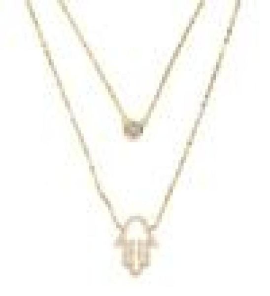 

100 925 sterling silver factory whole double layer women chain choker bezel cz diamond micro pave hamsa hand silver necklace4074984