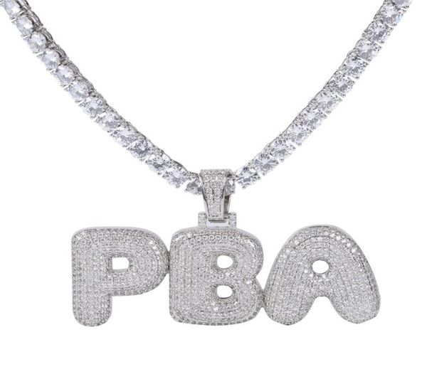 

2020 custom name bubble letters necklaces pendant charm for men women gold silver color cubic zirconia with rope chain gifts8573274