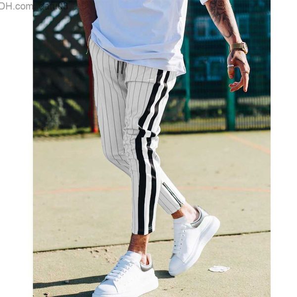 

men's pants mens pants fashion men casual stripe long trousers slim fit sport gym skinny stripe jogging joggers sweat pants trousers z2, Black